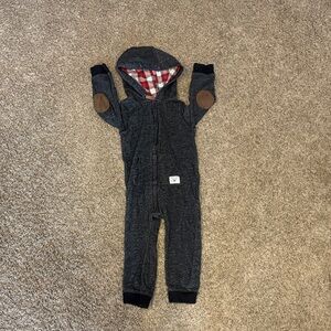 Carter's Dark Gray Hooded One-Piece with Plaid Lining